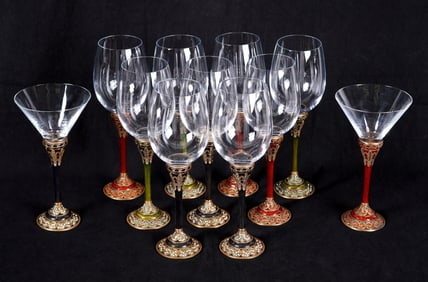 11 Edgar Berebi Enameled Jeweled Crystal Stemware