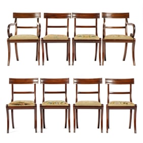 Set of Eight English Saber Leg Dining Chairs