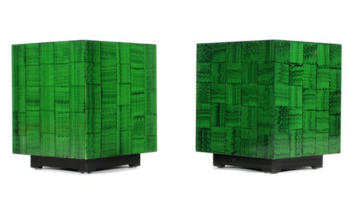 Pr Wormley Style Faux Malachite Cube Side Tables