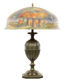 W. Macy Pairpoint Reverse Painted Table Lamp