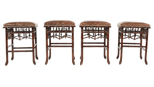 4 Century Furniture Faux Bamboo & Leather Stools