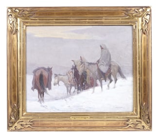Oscar Berninghaus Taos Indians in the Snow Painting