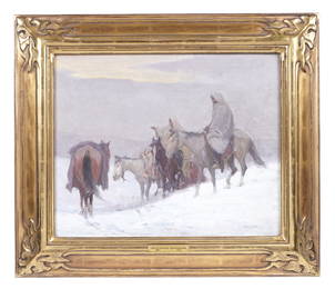 Oscar Edmund Berninghaus Taos Indians in the Snow Painting