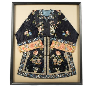 Framed Chinese Silk Embroidered Kesi Robe