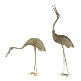 Pair Bronze Garden Cranes / Storks