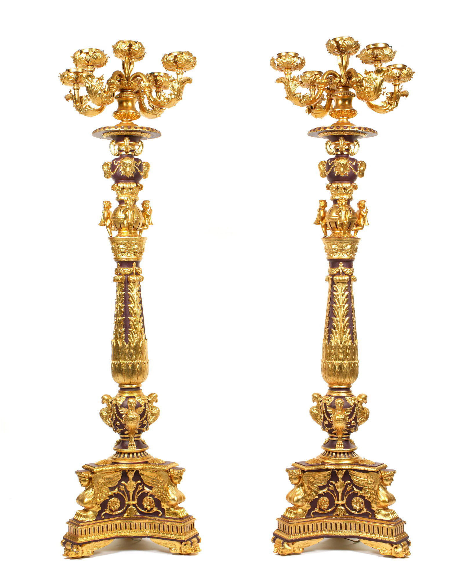 Pr Large Mixed Composition and Bronze Torchieres (1 of 8)