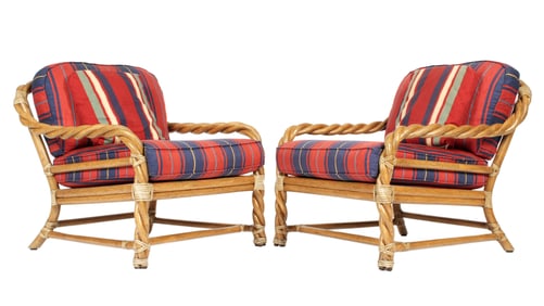 Pair McGuire Twist Rattan Lounge Chairs