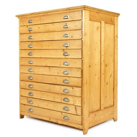 Large English Pine Twelve Drawer Map Chest