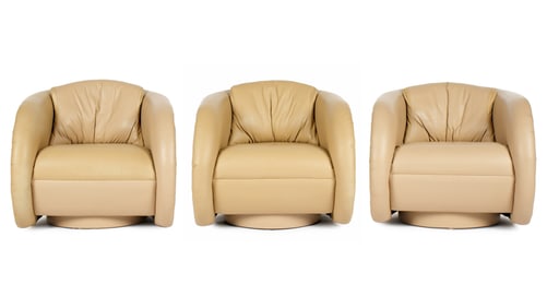 Three Preview Furniture Leather Swivel Club Chairs