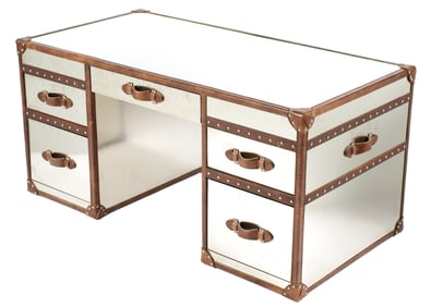 Restoration Hardware Stainless Steamer Trunk Desk
