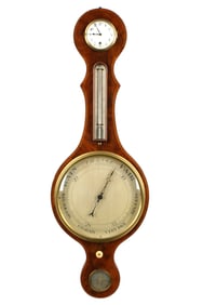 J. Lione London Mahogany Wheel Barometer & Clock