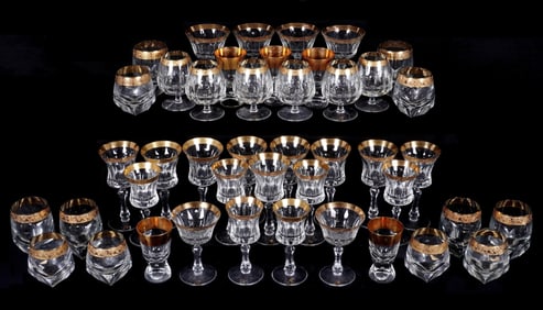44 piece Italian Gold Rimmed Crystal Stemware