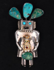 Navajo Sterling Turquoise Kachina Bolo Tie Pendant