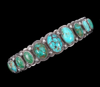 Southwest Navajo Silver & Turquoise Cuff Bracelet