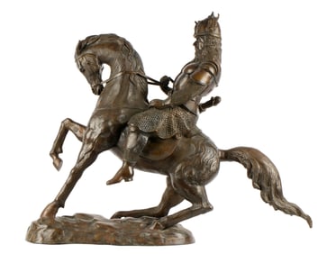 Bronze Figure of a Medieval Knight on Horseback