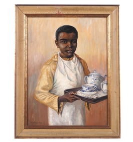 Portrait of a Servant Boy Painting signed Wesener