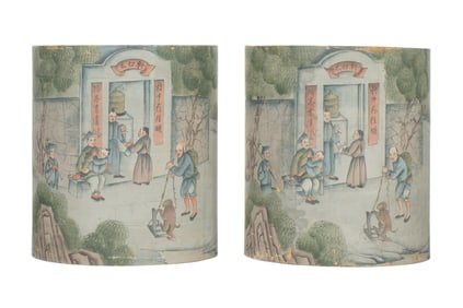 Pair Chinese Painted Cylinder Side Tables