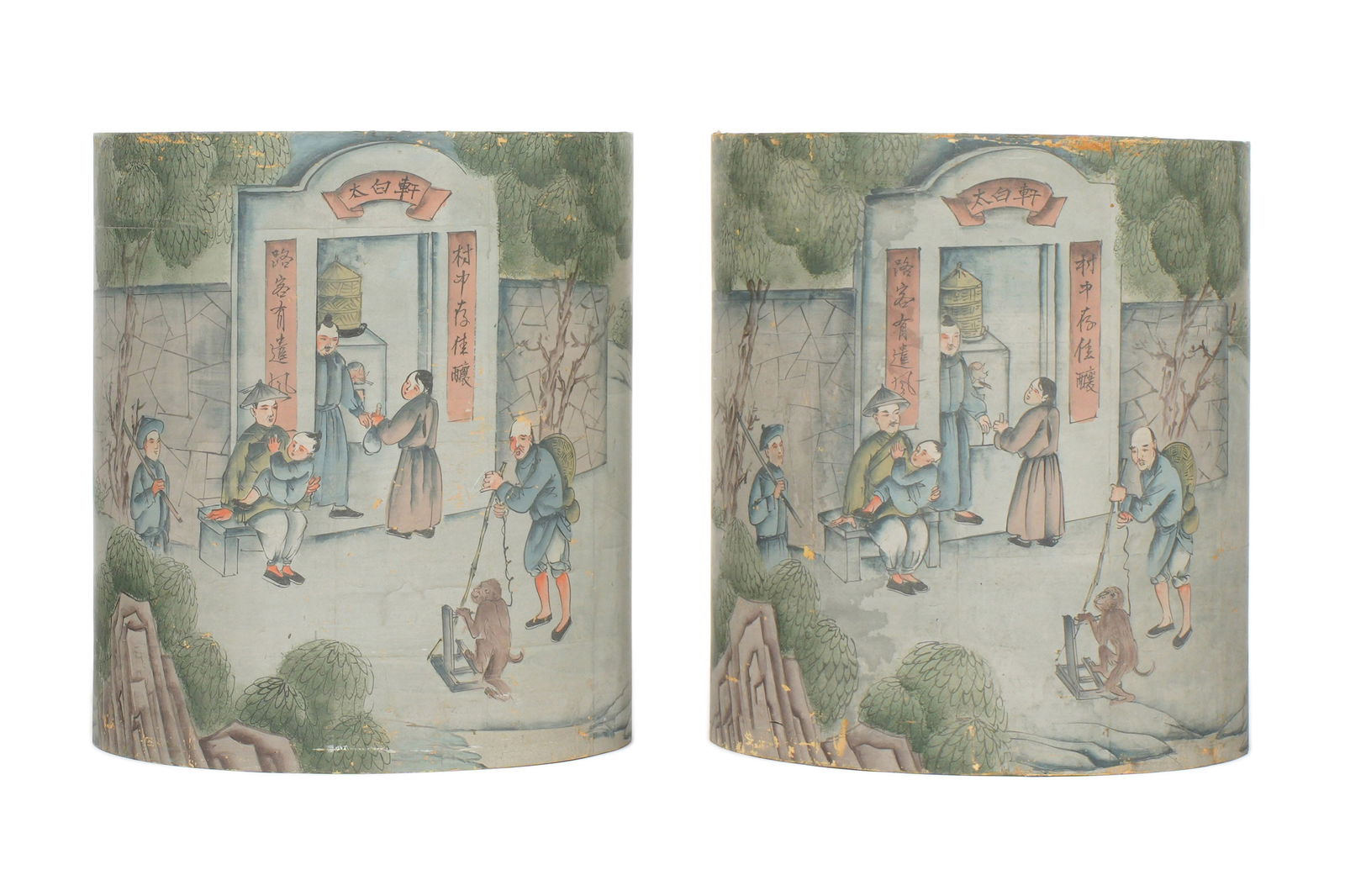 Pair Chinese Painted Cylinder Side Tables (1 of 7)