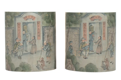 Pair Chinese Painted Cylinder Side Tables