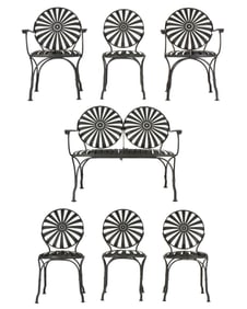 Six Francios Carre Sunburst Garden Chairs & Settee