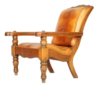 Anglo Indian Teak and Leather Plantation Chair
