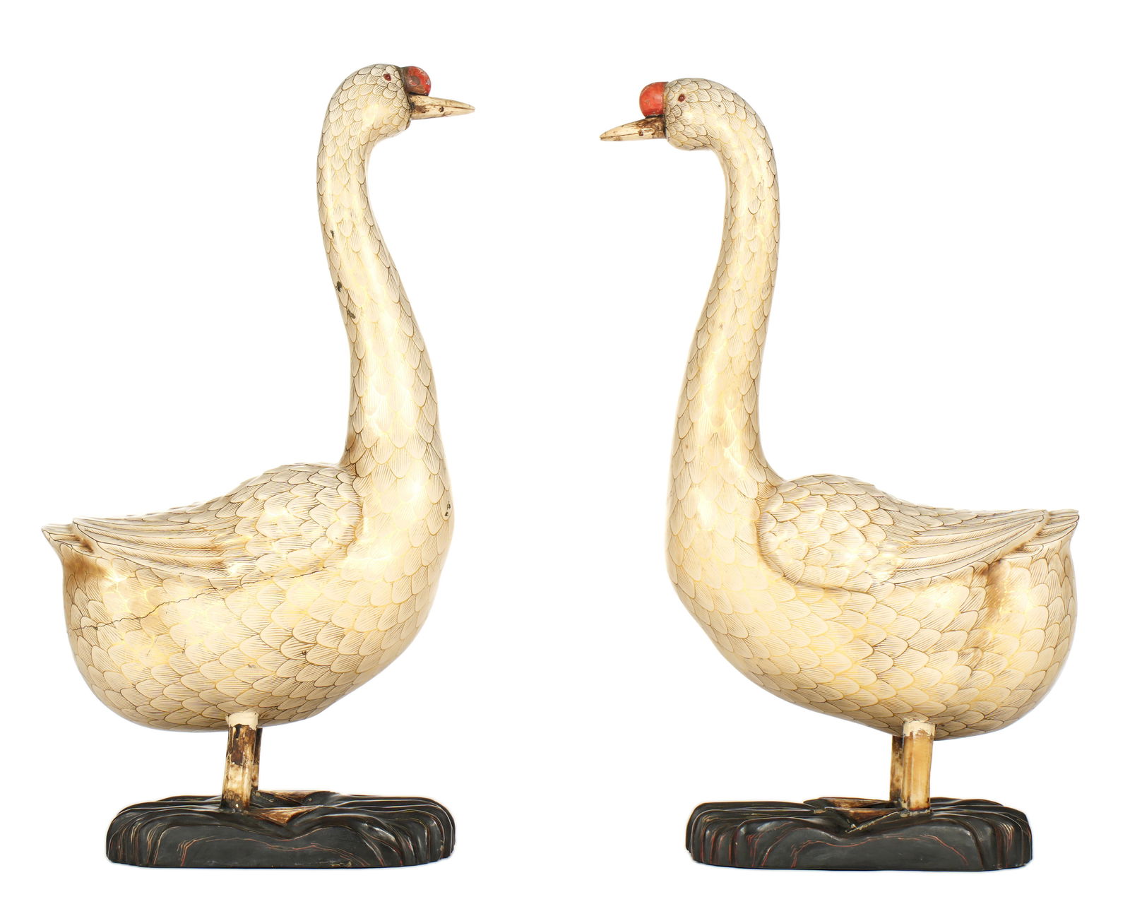 Pair Polychrome Painted Carved Wood Geese (1 of 6)