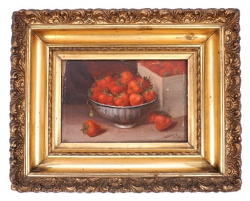 1899 Still Life of Strawberries Signed Whitely