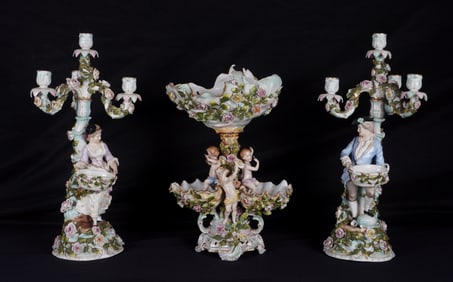 Three Piece Sitzendorf Porcelain Garniture Set