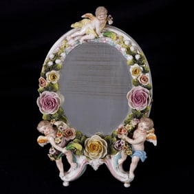 Sitzendorf Porcelain Figural Cherub Table Mirror