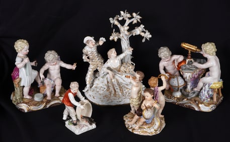 Collection of 5 Meissen Porcelain Figural Groups