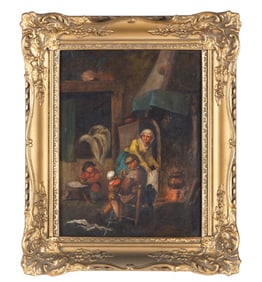 Continental School Interior Genre Scene Painting