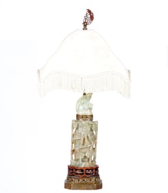 Chinese Carved Green Quartz Vase Mounted as Lamp