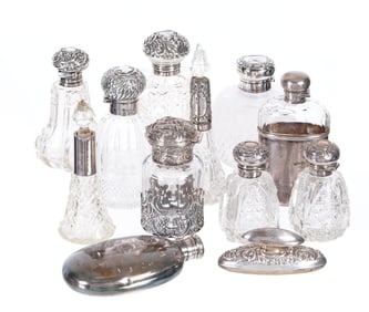 Twelve English Sterling Mounted Dresser Items