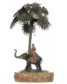 Austrian Orientalist on Elephant Bronze Lamp