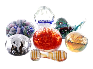 Collection of Seven Art Glass Paperweights