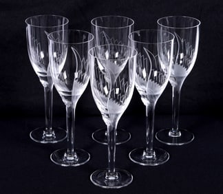 Six Lalique Crystal Ange Champagne Flutes