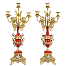 Pair Louis XVI Style Bronze Candelabra