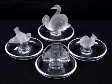 Four Lalique Crystal Pin Trays