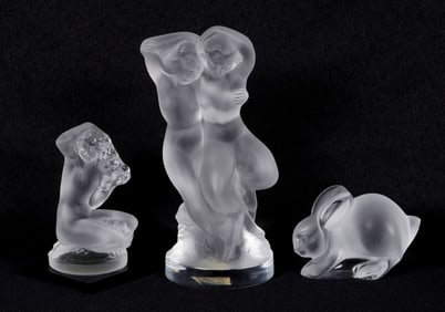 Three Lalique Frosted Crystal Figures
