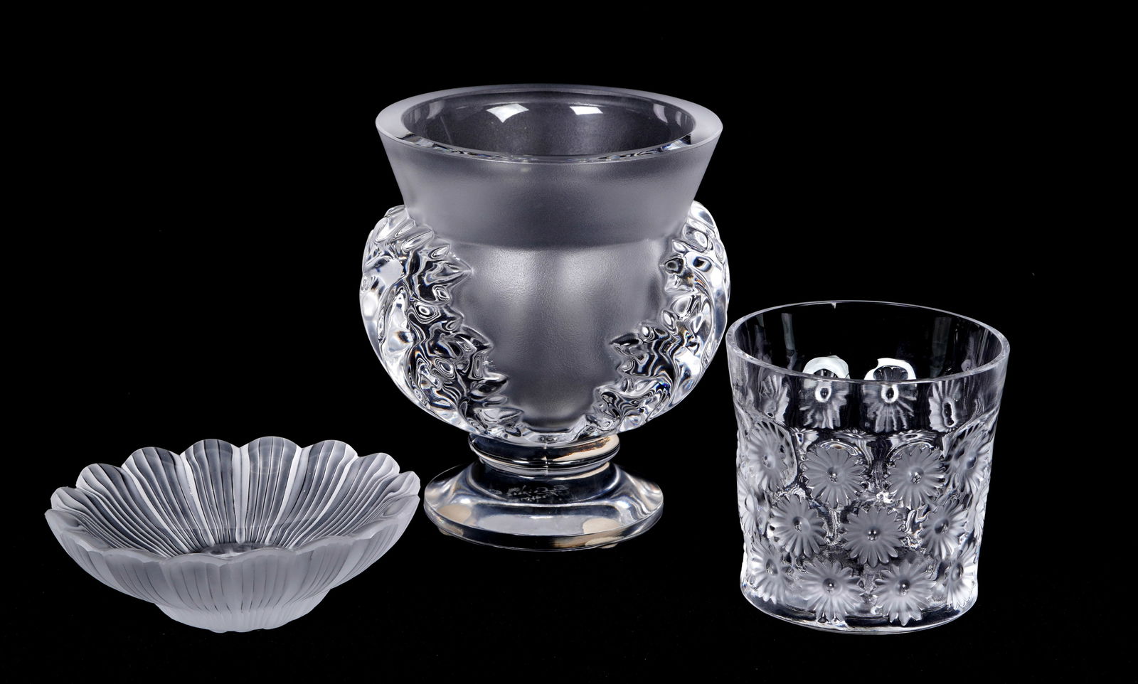 Three Piece Lalique Crystal Vase Tray and Tumbler (1 of 18)