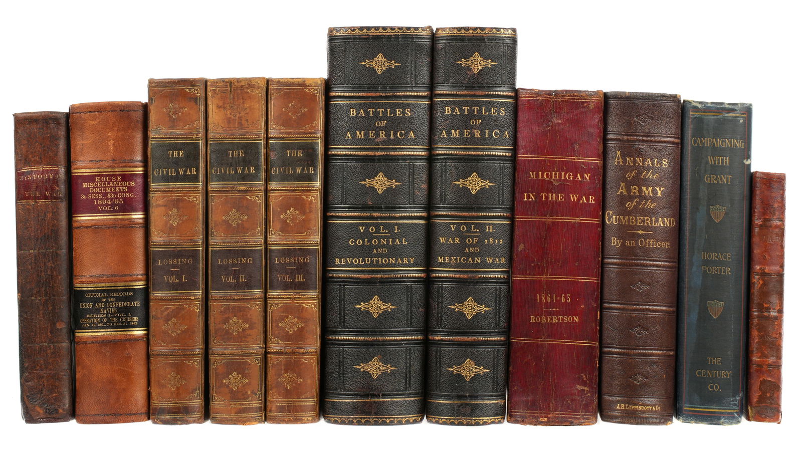 Collection of 19th Century American History & Military Leather Books (1 of 4)