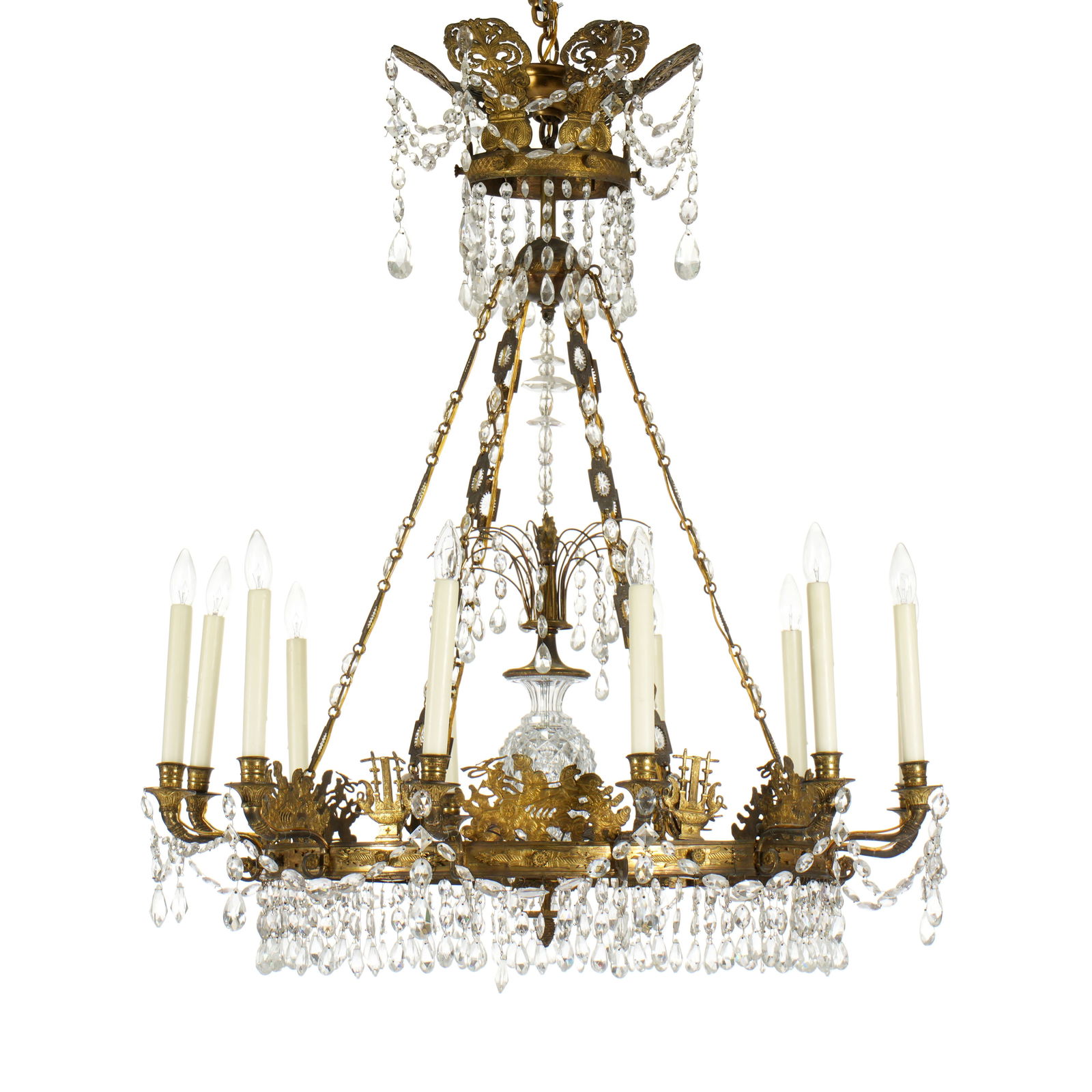 19th Century Neoclassical French Bronze & Crystal Chandelier (1 of 9)