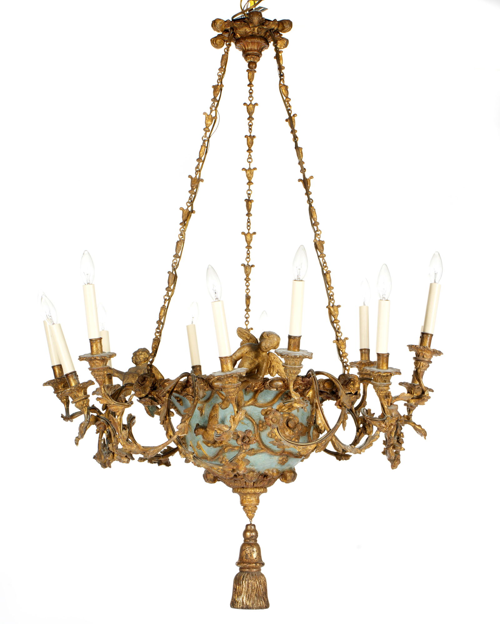 French Figural Carved Wood and Gesso Chandelier (1 of 8)