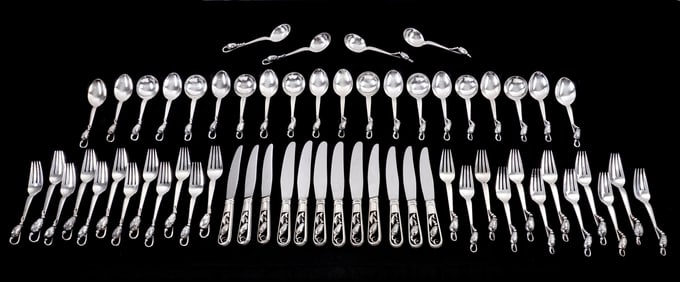 60pc Georg Jensen Blossom Sterling Silver Flatware