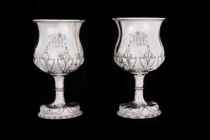 Pair American Coin Silver Footed Cups
