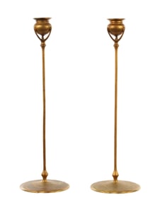 Pair Tiffany Studios Bronze Dore Candlesticks 1213