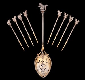 George Sharp Sterling Squirrel Nut Scoop & 8 Picks