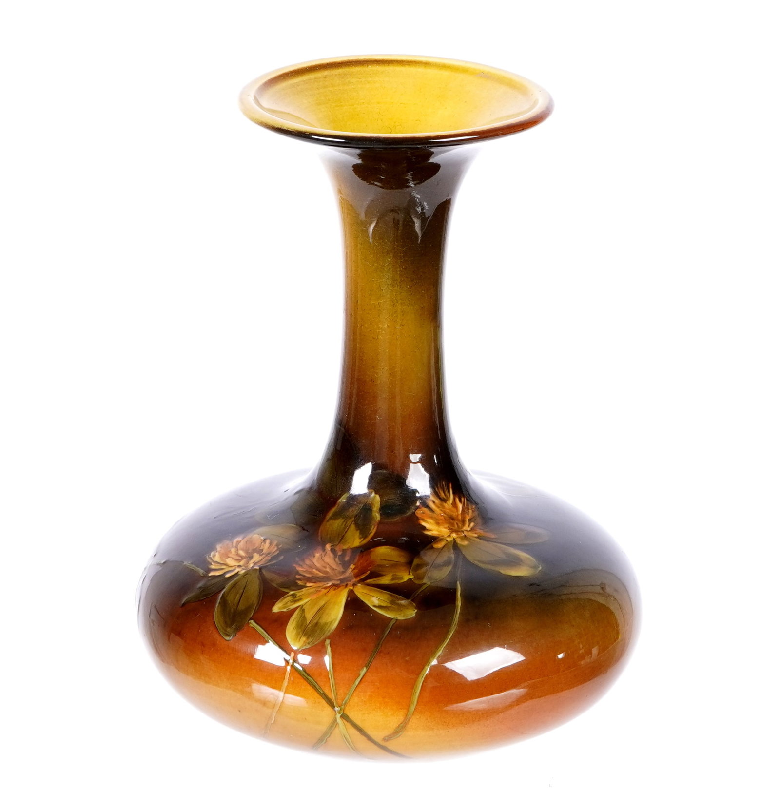 1893 Charles Dibowski Rookwood Pottery Vase 433C: Standard glaze with floral decoration, mold 433C, 1893 date mark, impressed W, incised Charles John Dibowski cipher, overall 6.75" h. x 5.25". Condition: Scratch on upper throat. No restoration noted 