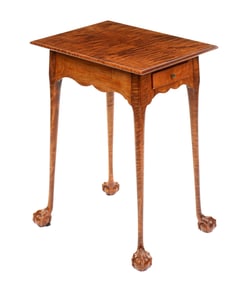 Tiger Maple Claw and Ball Foot Single Drawer Stand
