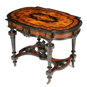 Herter Brothers Style Marquetry Inlaid Center Table